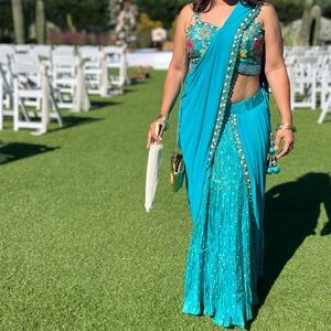 Lehenga and saree - Turquoise Floral - Women’s